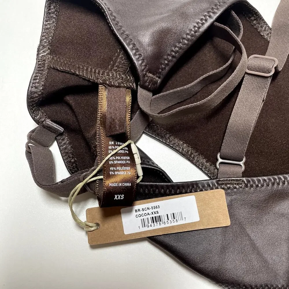 Skims Wet Jersey Scoop Bralette XXS Cocoa Brown Adjustable Minimal NWT - Picture 3 of 3